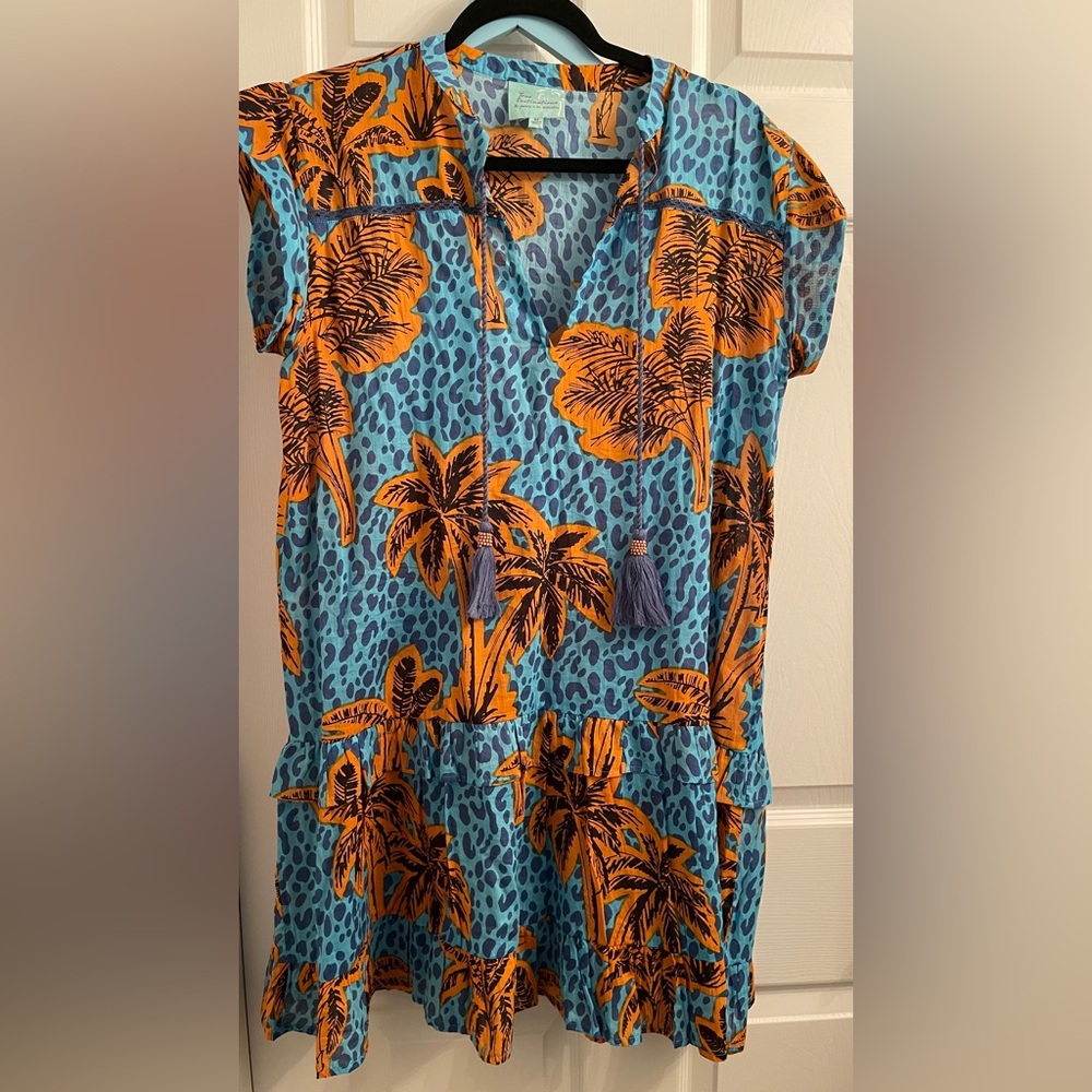 Tropical Print V-Neck Women Top - Blue and Orange